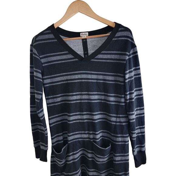 Hatley Stripe Knit Sweater Dress size S Black Ribbed Hem V-Neck - Picture 3 of 11